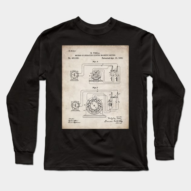Motor Patent - Engineer Inventor Makers Workshop Art - Antique Long Sleeve T-Shirt by patentpress